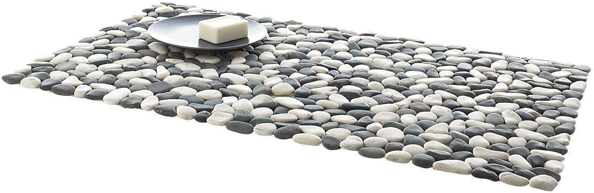 Tapis De Bain En Pierres Naturelles Gris Et Blanc 80 X 50 Cm