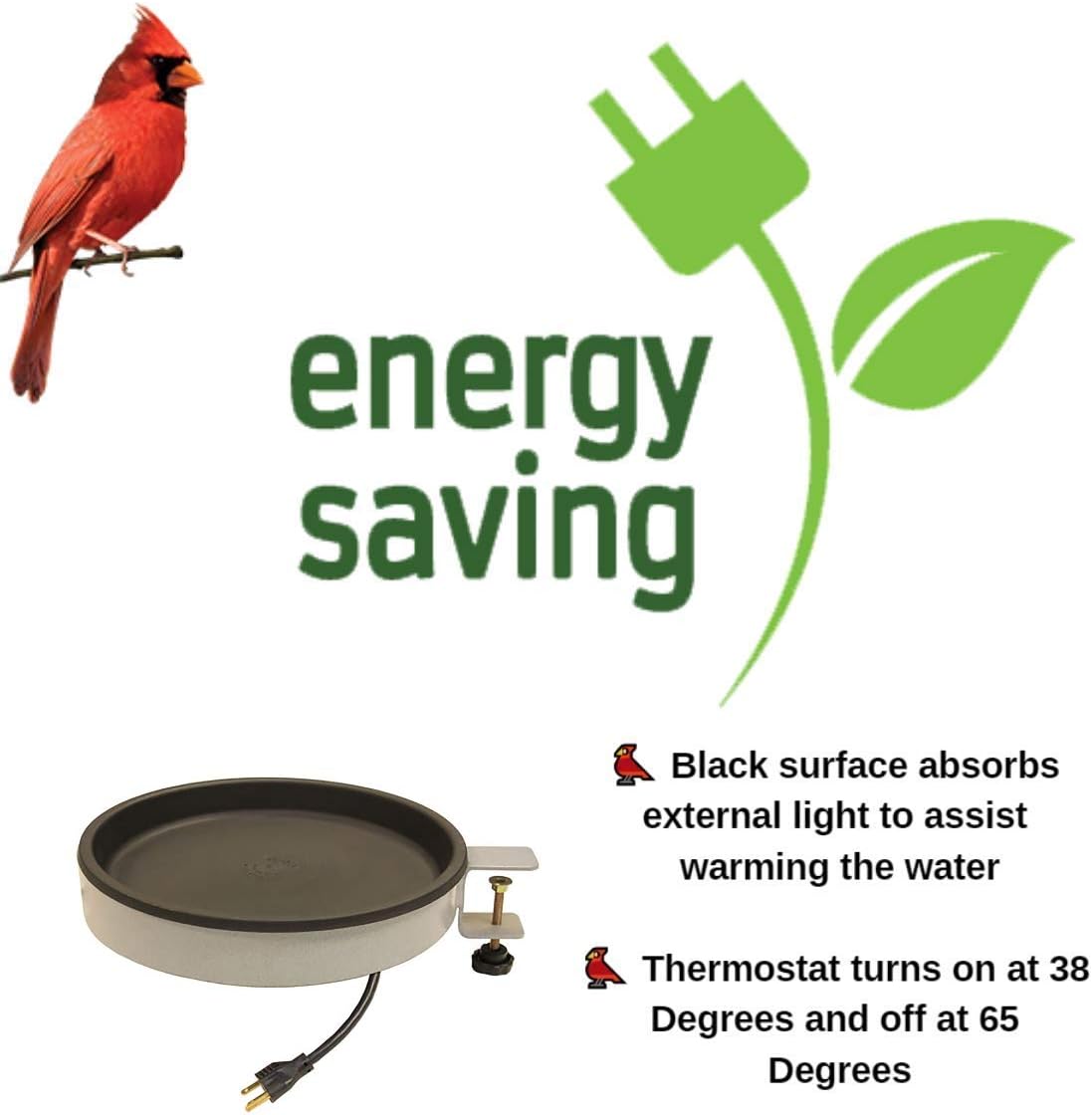 ERVA Heated Bird Baths for Outdoors – BA1H Clamp Mount 14 Inch Bird Bath - 60 Watt Birdbath Heater - Thermostat Controlled, Insulated, Fire Retardant and BPA Safe for Our Feathered Friends: Garden & Outdoor