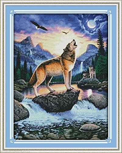 Howling wolf 3D Embroidery Kit Precise Printed Needlework Cross stitch