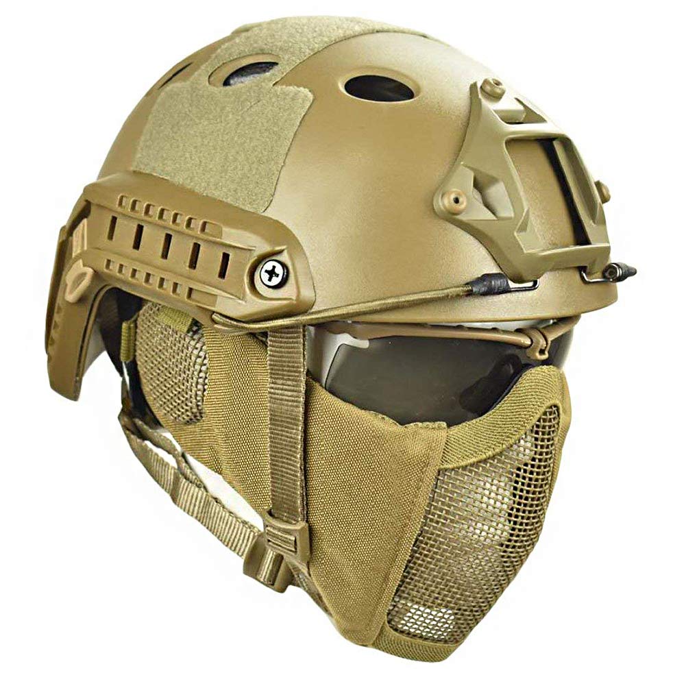 QZY Casque De Protection Airsoft Paintball ETS Casques Tactiques avec Masque De Maille en Acier