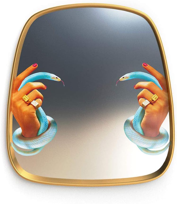 Seletti Toiletpaper Small Mirror Gold Frame Hands with Snakes