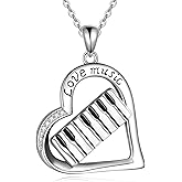 VONALA Violin Piano Tennis Softball Music Sport Necklace for Women 925 Sterling Silver Heart Pendant Jewelry Birthday Gifts