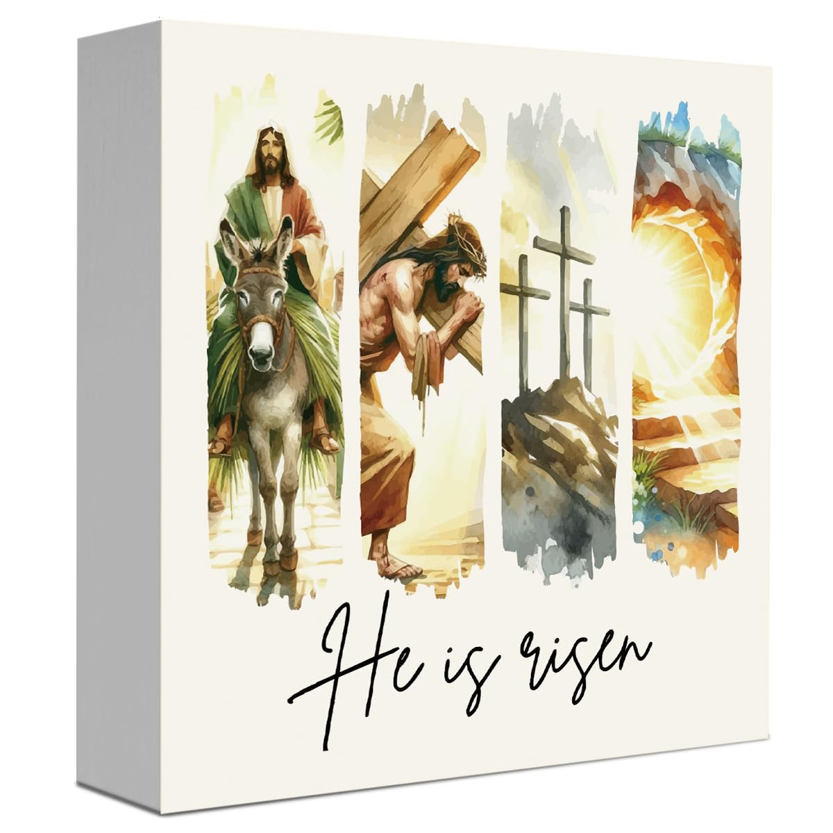 Christian Sign Christian Decor Decorations Rustic Farmhouse Religious Jesus Table Decorations for Home Office Desk Table Shelf Tiered Tray Decor He Is Risen Wooden Sign 5 X 5 Inch