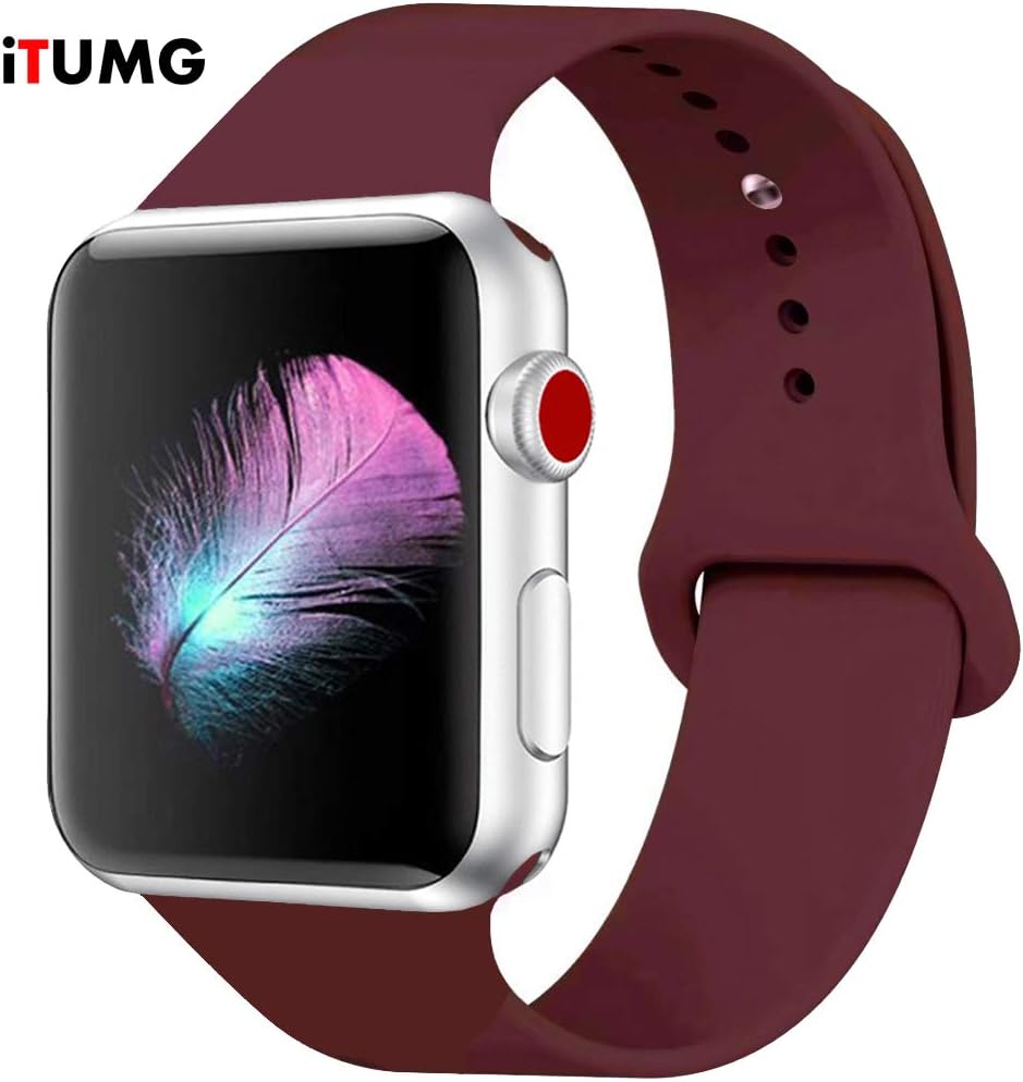 Threenine for Watch Band 38mm/40mm 42mm/44mm, Soft Silicone Watch Strap Replacement Sport Band Compatible with Watch Band Series 5/4/3/2/1 (Wine red, 40mm/38mm-SM)