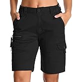 mosingle Womens Cargo Shorts Lightweight Cotton Casual Hiking Shorts Multi-Pockets Elastic Waist #2110-Black-14