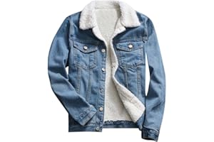 WUAI-Women Oversized Denim Coat Jean Jacket Winter Thick Warm Sherpa Fur Lined Denim Trucker Jacket