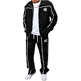 VIPWOLF Men's 2 Piece Sweat Sets Zip Up Mock Neck Sweatshirts and Drawstring Stacked Sweatpants Sweatsuits