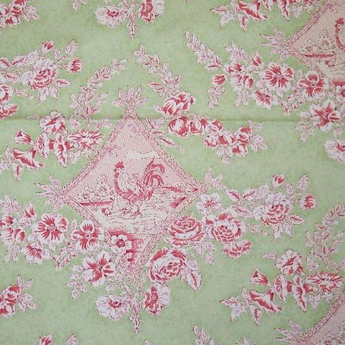54" Wide Fabric, Rooster Audrey Green, Braemore Toile Fabric By the Yard