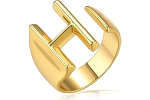 KeyStyle Bold Initial Letter Rings Adjustable, GoldChic Jewelry Women Gold Statement Ring Personalized Engraved Women’s Open Signet Ring for Party (Gold, White Gold, Black)