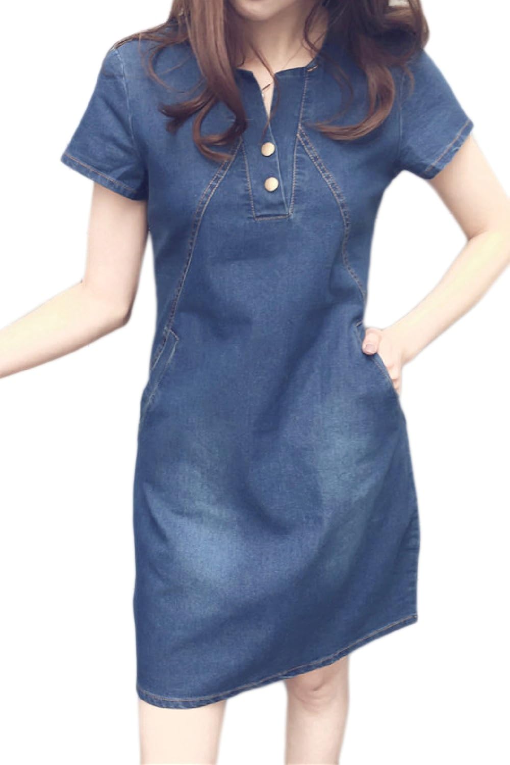 women's short sleeve denim dress