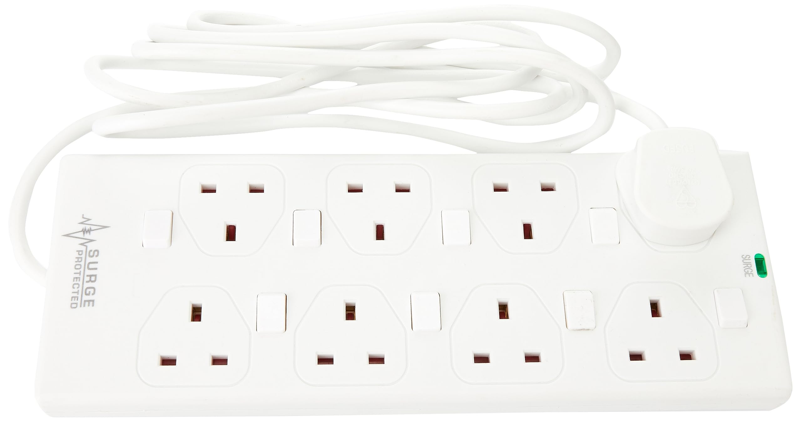 PRO ELEC PL15339 3m 8 Way Individually Switched Surge Protected Extension Lead, White