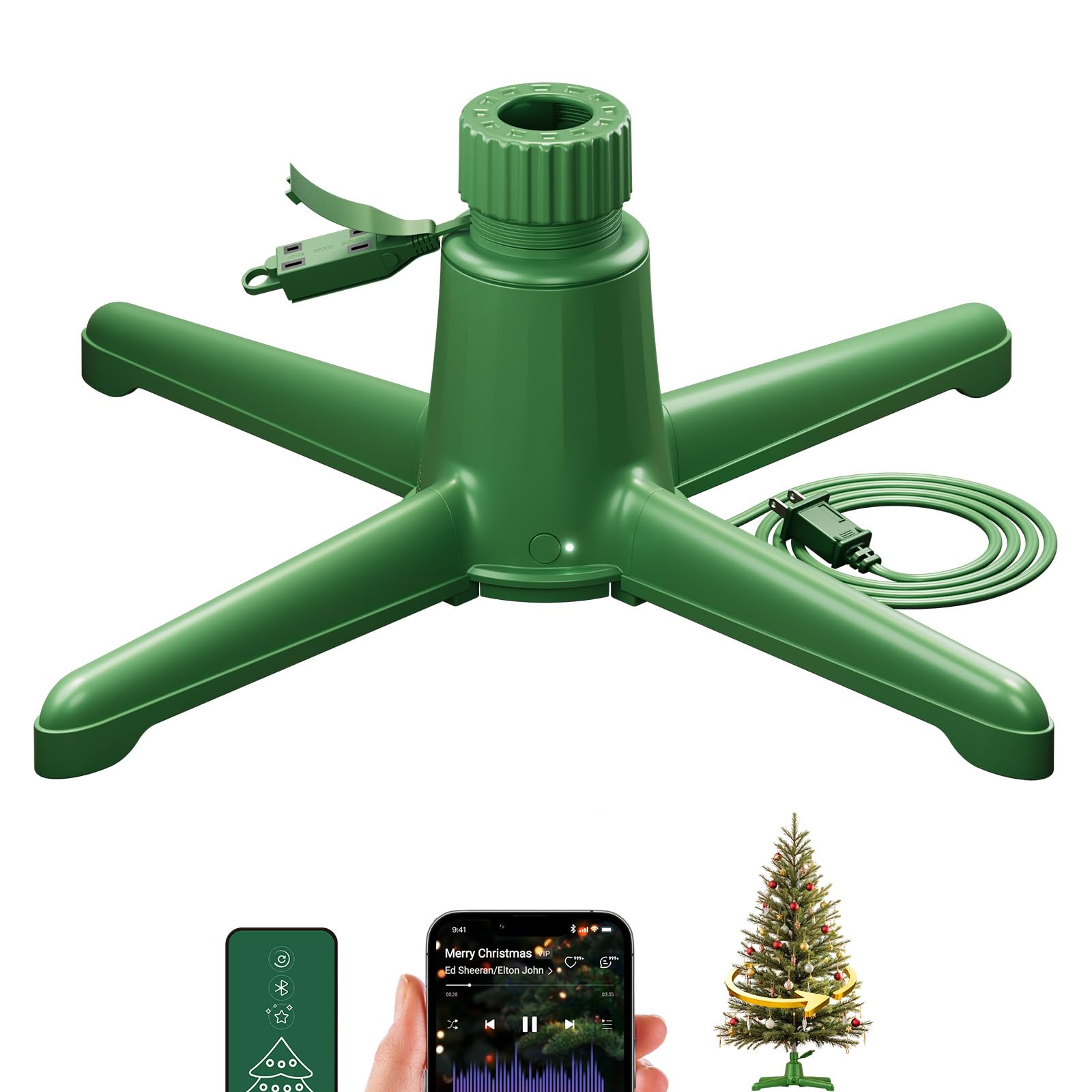 Photo 1 of DG-Direct Musical 360° Rotating Christmas Tree Stand with Remote, Anti-Tilt Silent Spin Base, 3 Light Output Ports (800W), Fits 9ft 120lb Artificial Trees, Compatible with 1.25–2in Poles