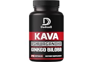 DEDICAD 3in1 Kava Kava Capsules 1200mg with Ashwagandha Root & Ginkgo Biloba - 240 Capsules for Mood, Brain Health, Muscle & Immune System Support - 4 Month Supply