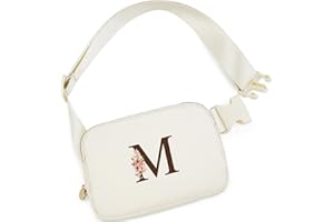 Uygafly Belt Bag for Women Girls Birthday Gifts for 8 9 10 11 12 13 Year Old Girl - Gifts for Teenagers- Crossbody Bags Small Waist Packs Trendy Kids Fanny Pack - Initial Flower - M,White Bag