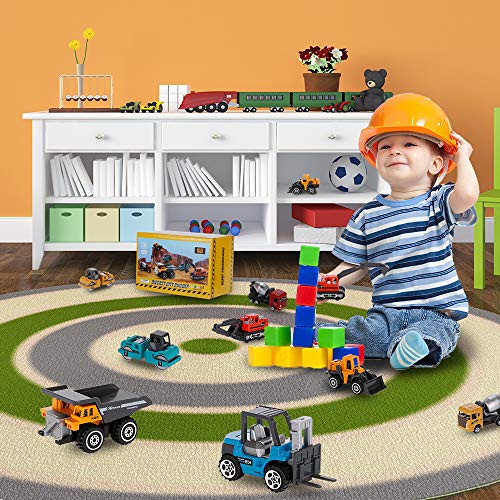 YOOBITION Diecast Construction Vehicles, 12pcs Engineering Toys Cars and Trucks Push & Play Set with Moving Parts , Perfect for Toddlers Stocking Stuffers Cake Toppers and Gift - Thumbnail 5