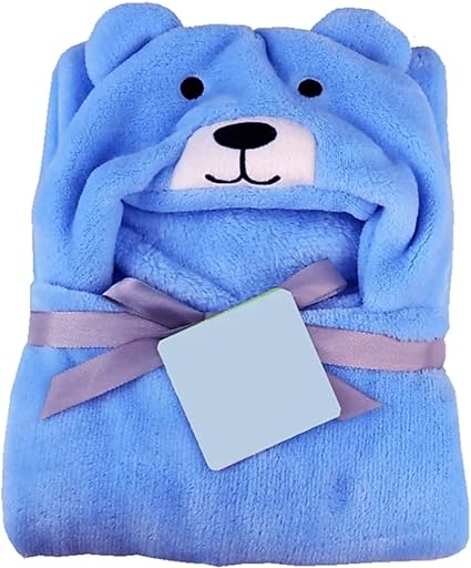 BRANDONN All in 1 Ultrasoft Luxury Dog Hooded Funny Caps Wrapper Baby Bath Towel (Blue)