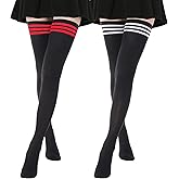 AQOKKA Extra Long Thigh High Socks for Women Striped Over Knee Thigh Socks Long Boot Thigh High Stockings Leg Warmers