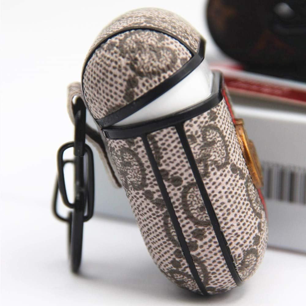 ECCOL Airpod Case Compatible with Airpod 2and1,3D Luxury Shockproof AirPods Leather Case Carabiner, AirPods Case Keychain Fashion Fun Cool Skin Designer Cases for Air pods 2 Protective Cover. (Brown)