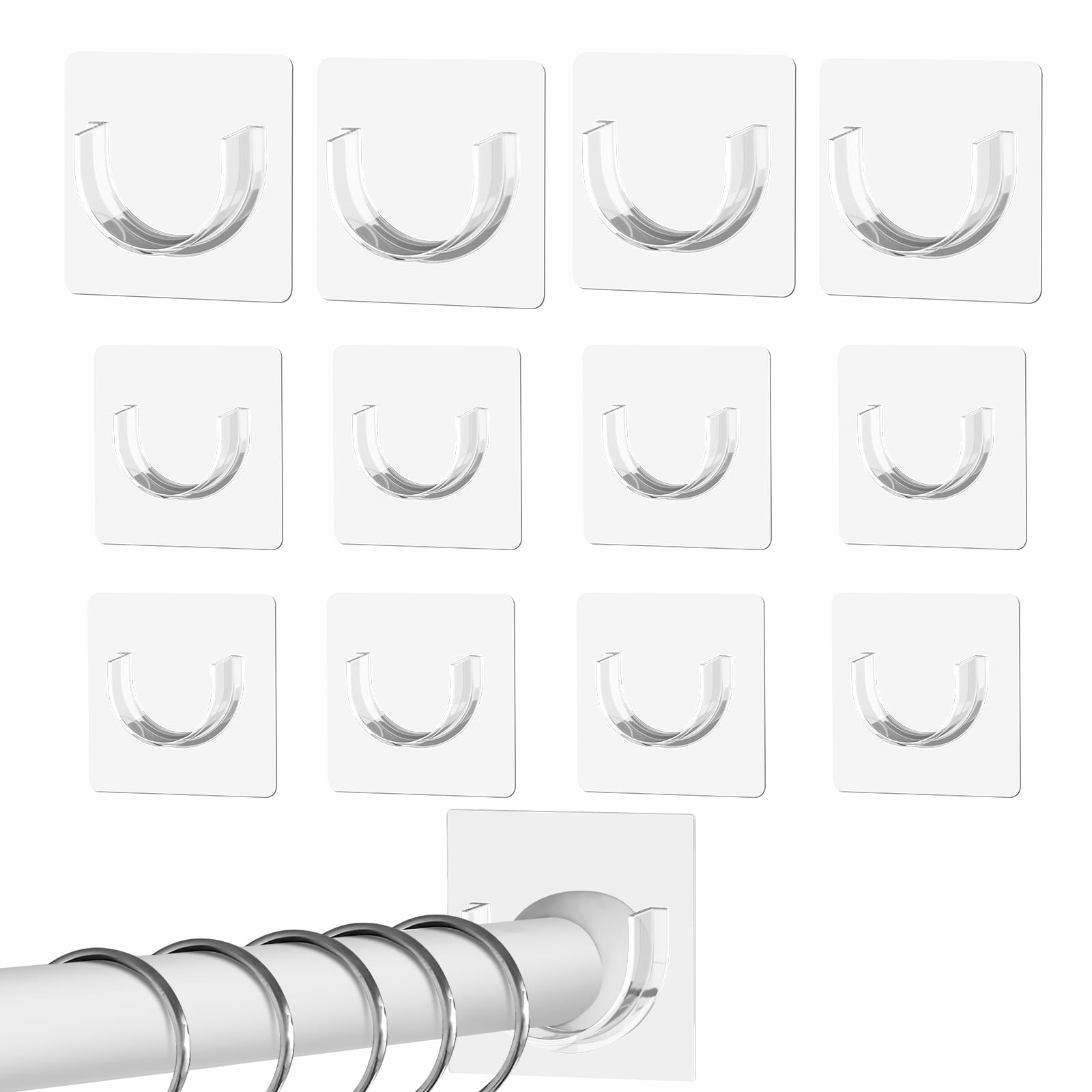 YEHOSHUN 12 Pack Heavy Duty Shower Rod Holders No Drilling, Adhesive Curtain Rod Brackets for Wall, Tension Rod Holder Supports 30 lbs, Waterproof for Tile Marble, Home Rental RV (Rod Not Included)