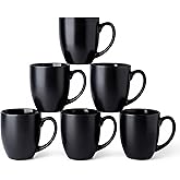 AmorArc 16oz Coffee Mugs Set of 6, Large Ceramic Coffee Mugs for Men Women Dad Mom, Modern Coffee Mugs with handle for Tea/Latte/Cappuccino/Cocoa. Dishwasher&Microwave Safe, Matte Black