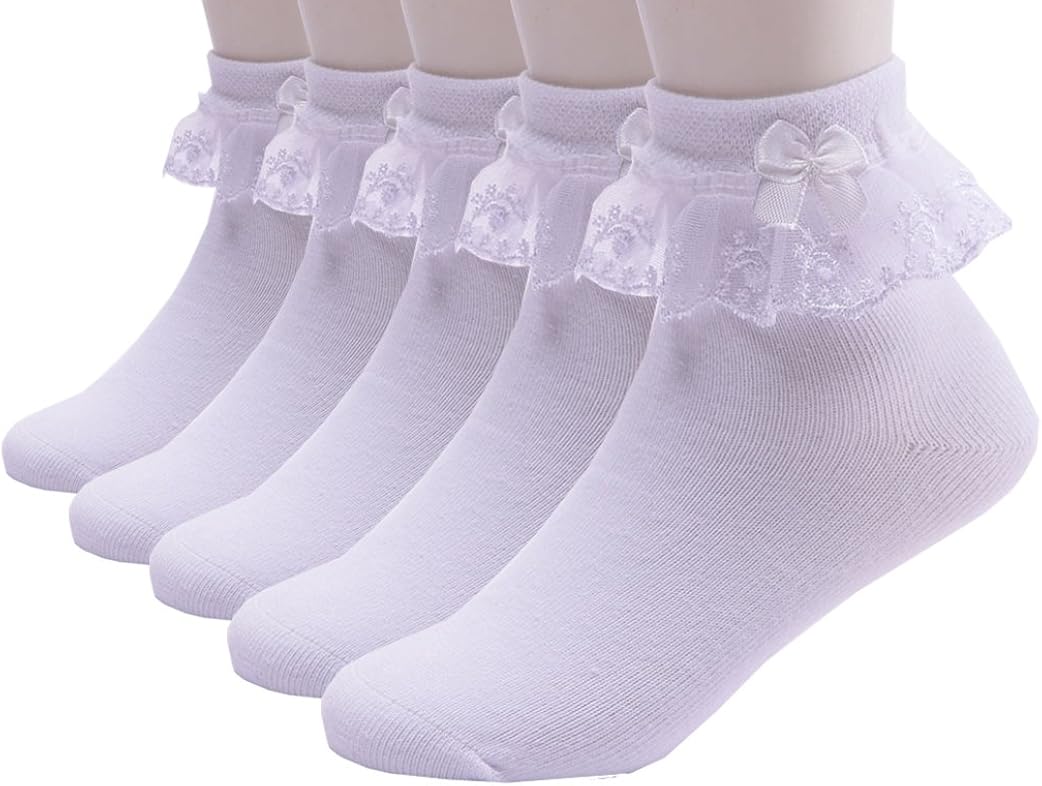 Xiyadun 5 Pairs Toddler Baby & Child Girls Ruffle Lace Ankle Cotton
