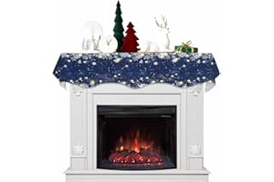 SABOLNY Snowflake Christmas Mantel Scarf for Fireplace Decorations, Navy Blue Xmas Winter Fireplace Mantel Scarves Mantel Dresser Cover Runner for Christmas Festive Party Decor, Modern Art 90"x17"