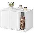 SONGMICS HOME Superfast Toolless Assembly, Cat Litter Box Enclosure, Cat House, for Large Cats, Push-to-Open Doors, Display Side Table, Coffee Table, Minimalist Modern, Snow White UPCL013W01