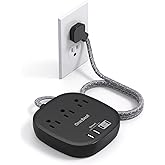 Flat Plug Power Strip, 5ft Flat Extension Cord - 3 Outlets 4 USB Ports (2 USB C) 22.5W/4.5A Desktop Charging Station, Power S