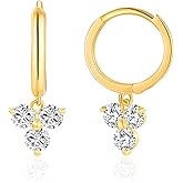 10K Yellow Gold Huggie Earrings with CZ Dangles | Cubic Zirconia Real Gold Huggie Hoop Earrings | Hypoallergenic Anti-Tarnishing Solid Gold Earrings 12mm by MAX + STONE