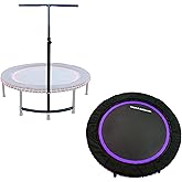 LEAPS & REBOUNDS 48" Adjustable Stability Bar Attachment with 48" Mini Fitness Trampoline and Home Gym Rebounder for Cardio Exercises, Purple