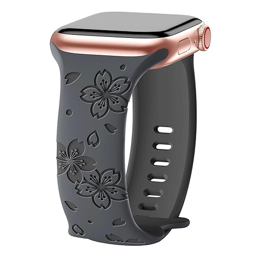 TreasureMax Designer Floral Engraved Band Compatible with Apple Watch Bands  40mm 38mm 41mm 42/45/49mm,Two-Tone Flower Soft Silicone Sport Strapfor