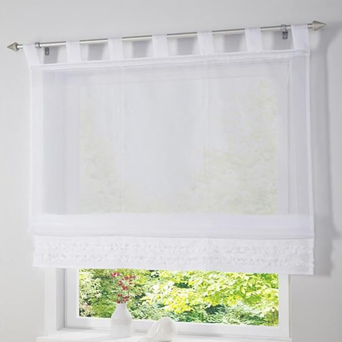 SIMPVALE 1 Stück Gardine Raffrollo Schlaufenschal Fenster Vorhang für Küche, Wohnzimmer, Schlafzimmer, weiß, Breite 120cm / H