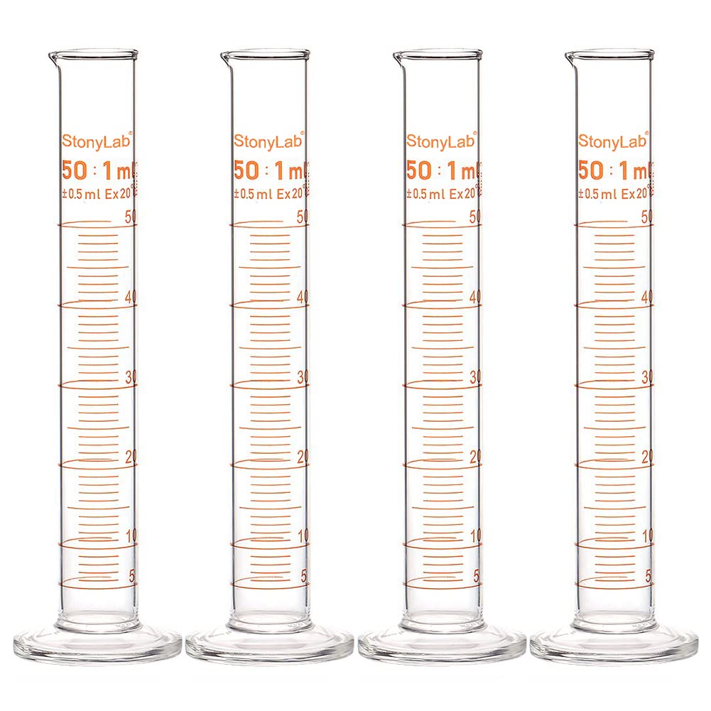 StonyLab 4-Pack Borosilicate Glass 50ml Heavy Wall