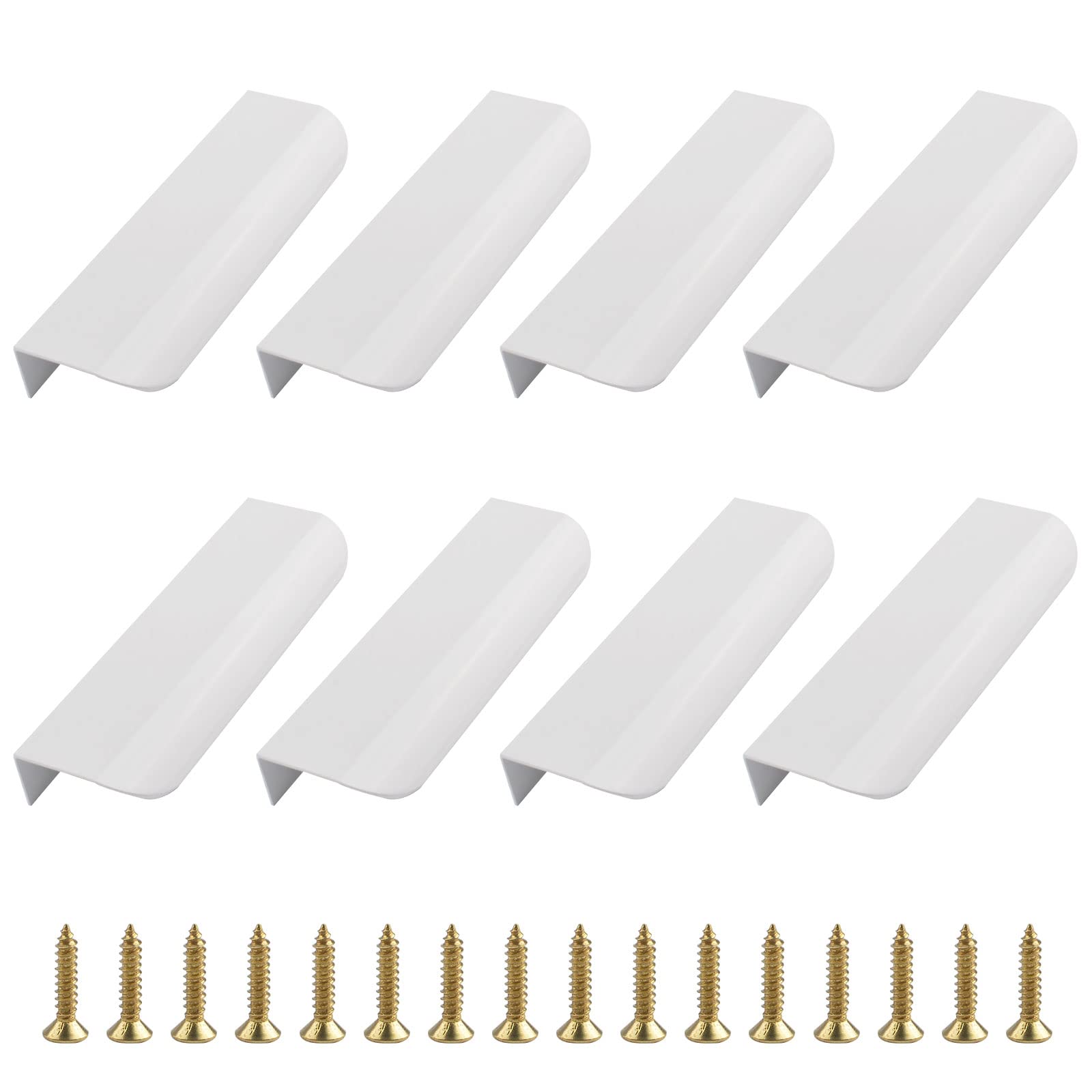 UFURMATE Back Mount Finger Edge Pull, 8Pcs White Aluminum Alloy Hidden Handles Curved Edges Concealed Finger Pull Handles Invisible Tab Pulls for Drawer, Cabinet (120mm/4.72in)