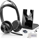 Plantronics Poly Voyager Focus 2 MS Wireless Headphones with Headset Stand, Compatible for Teams, Phones Calls, Zoom, Noise Cancelling Wireless Headset with Mic for Work, Over The Ear, GTW Microfiber