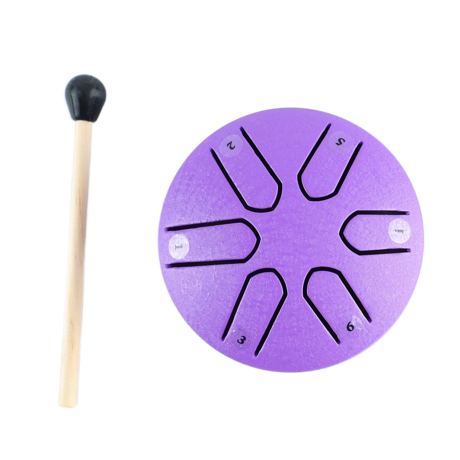 Steel Tongue Drum Mini Handpan Drum 6 Note Percussion Instrument with Drumstick for Beginners and Experienced Musicians (Purple)