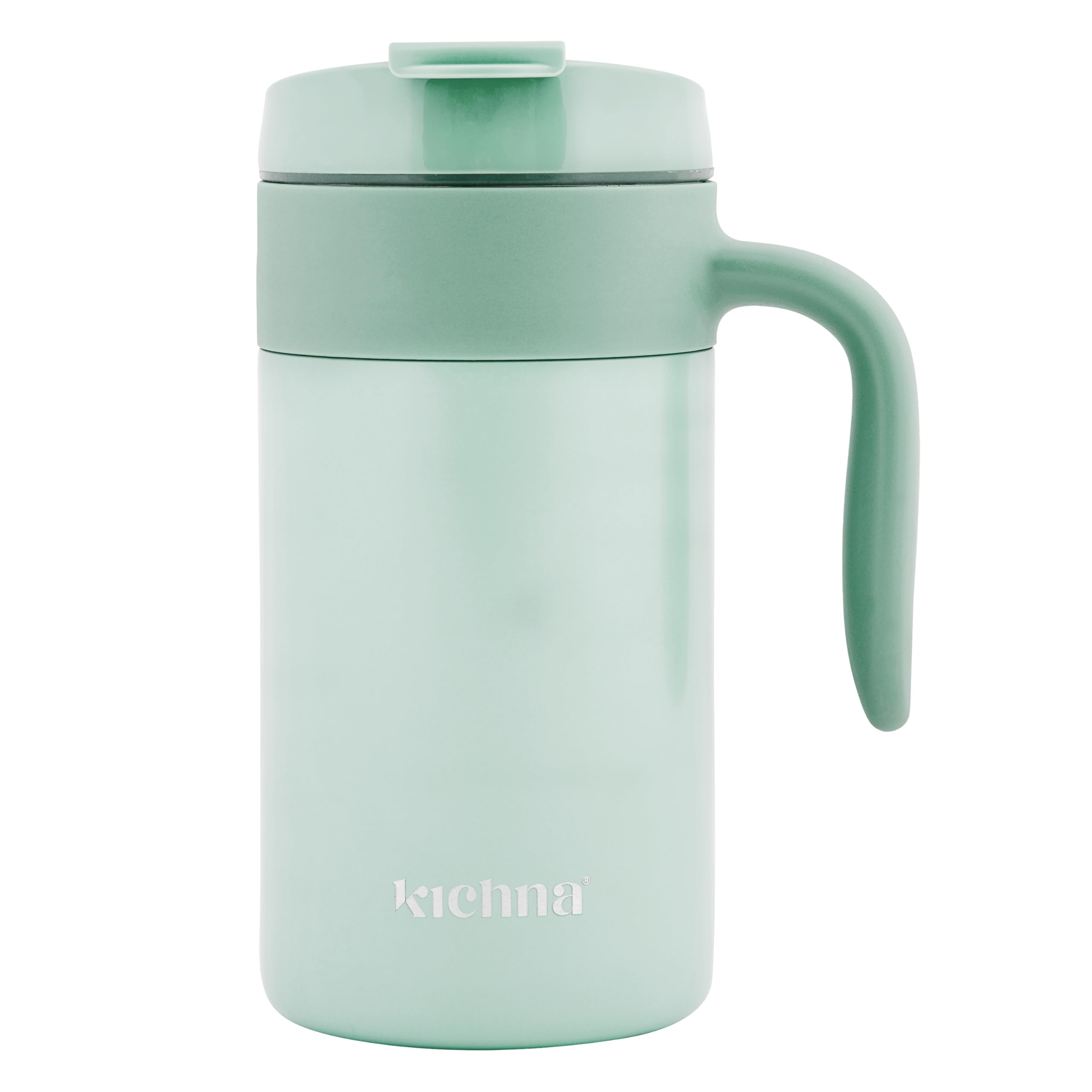 Kichna Voyager 18 oz / 550ML Double Walled Stainless Steel Vacuum Travel Mug | BPA Free Lid Leak & Spill Proof Tumbler with Ergonomic Handle | Keeps Cold for 14Hrs or Hot for 3Hrs - Blush Pink