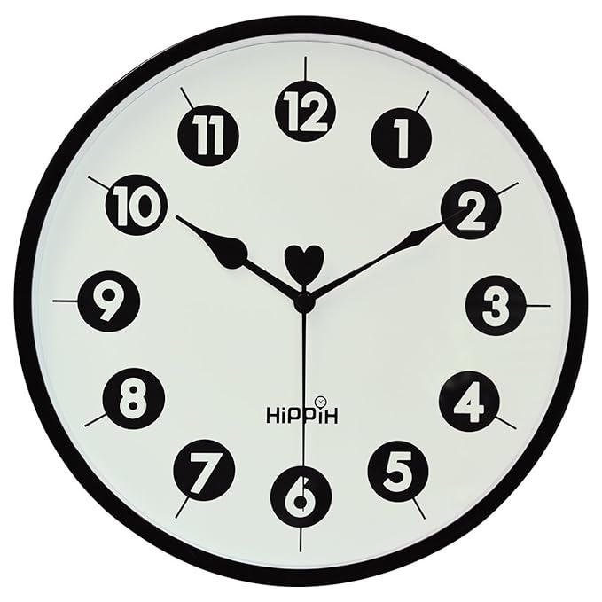 Hippih 10" Silent Quartz Nonticking Round Decorative Plastic Wall