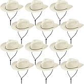 Hicarer 12 Pieces Disposable Plastic Cowboy Hat Set for Party Felt Wide Brimmed Western Cowgirl Hat for Men Women