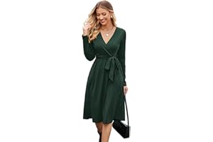 Newshows Womens 2024 Fall Sweater Dress Long Sleeve Business Casual Outfits V Neck Ribbed Knit Belt Trendy with Pockets