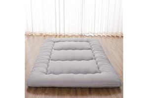 Zelladorra Japanese Floor Mattress, Futon Mattress with Portable Storage Bag, Roll Up Mattress Thick Tatami Mattress Suitable for Camping, Guest Room, Grey, Twin