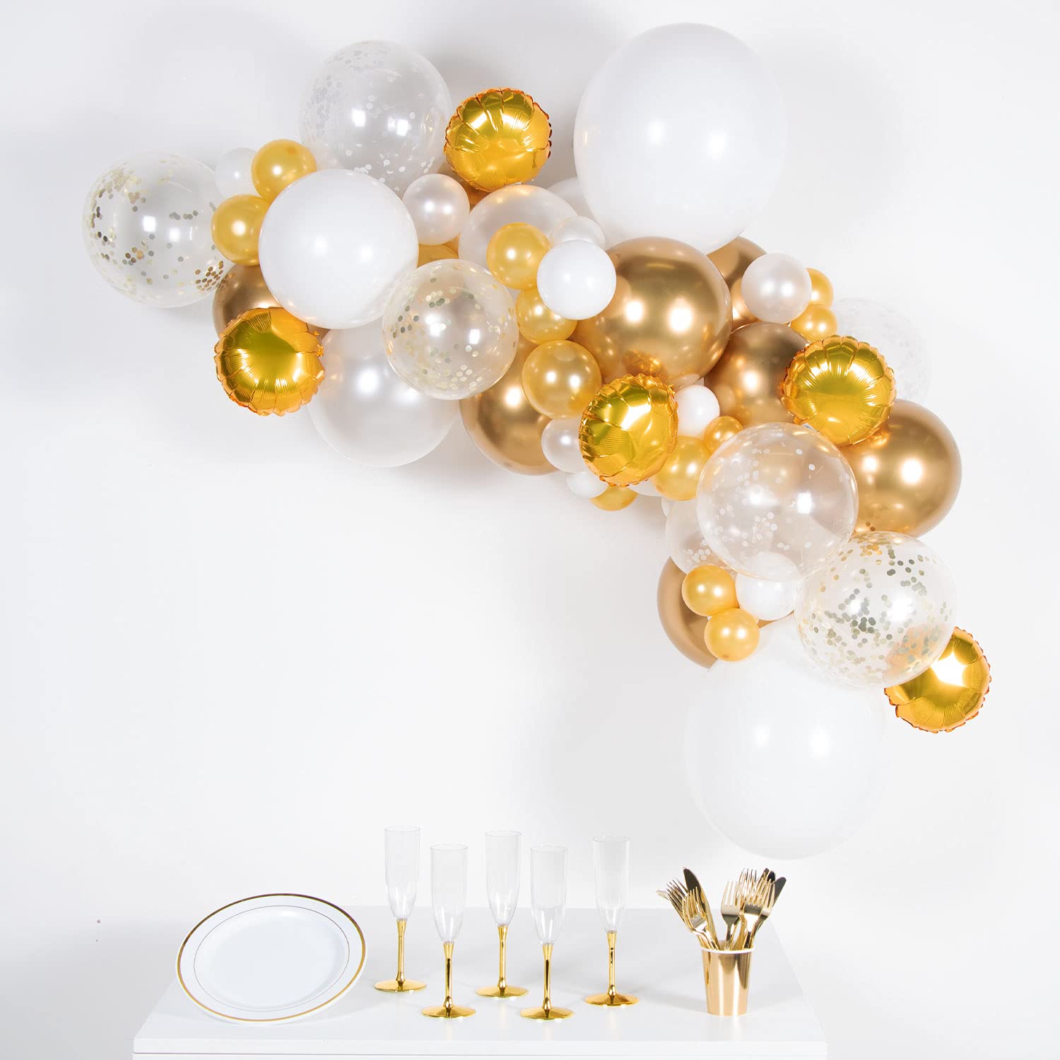 Amscan 9910293 amscan 9910293 - Gold & White DIY Latex Balloon Arch Garland Kit - 66 Pieces