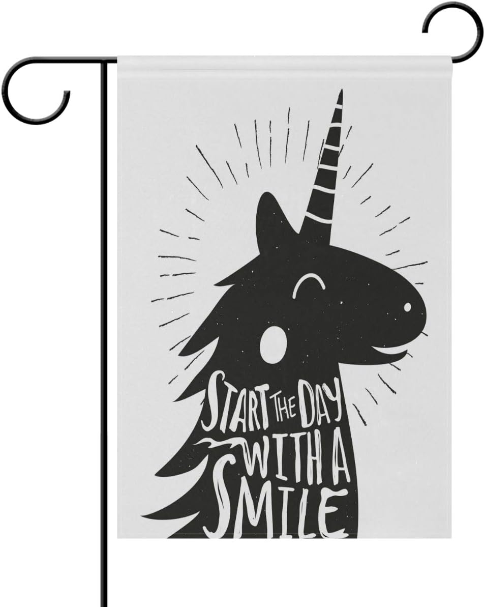 Yochoice ALAZA Vintage Smiley Unicorn with Quote Polyester Garden Flag House Banner 28 x 40 inch, Two Sided Welcome Yard Decoration Flag for Wedding Party Home Decor