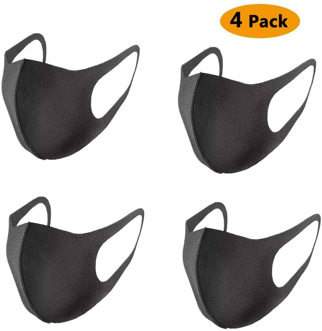 4 Pack Anti Pollution Protective Face Shield Reuable Mouth Cover for Women & Men - Black