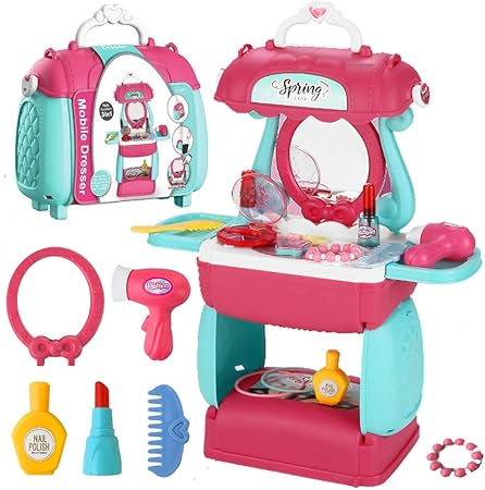 Amazon Corper Toys メイクおままごと ミニ ドレッサーおもちゃ 3in1 お化粧おもちゃ メイクおもちゃ お化粧ごっこ遊び 女の子 おしゃれ おままごとセット 26点メイクアップ クリスマス プレゼント お店屋さん おもちゃ