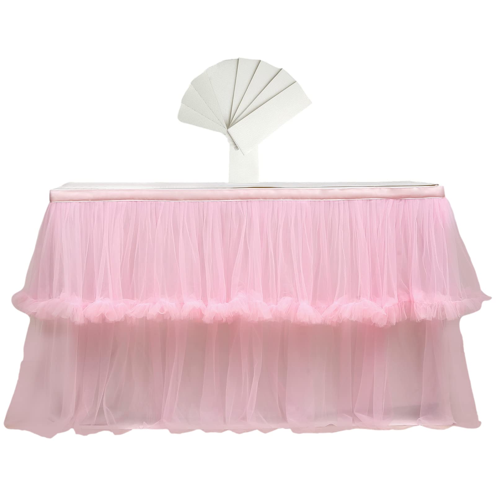 rismart Tulle Tutu Table Skirt Decor Pink 76 H x L 190 cm
