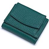 Mudono Small Wallet for Women Genuine Leather RFID Blocking Card Holder Minimalist Tri-fold Cash Wallet with Snap Coin Pouch