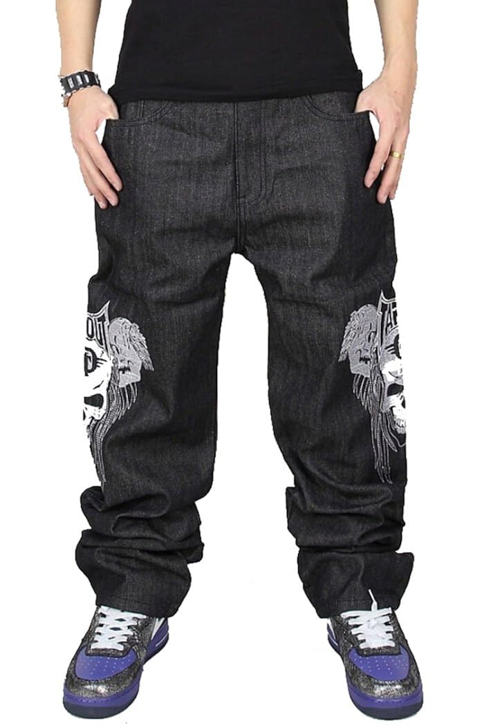 Rappers Hip Hop Style Jeans S Loose Jeans Skull Embroidery Hip-hop