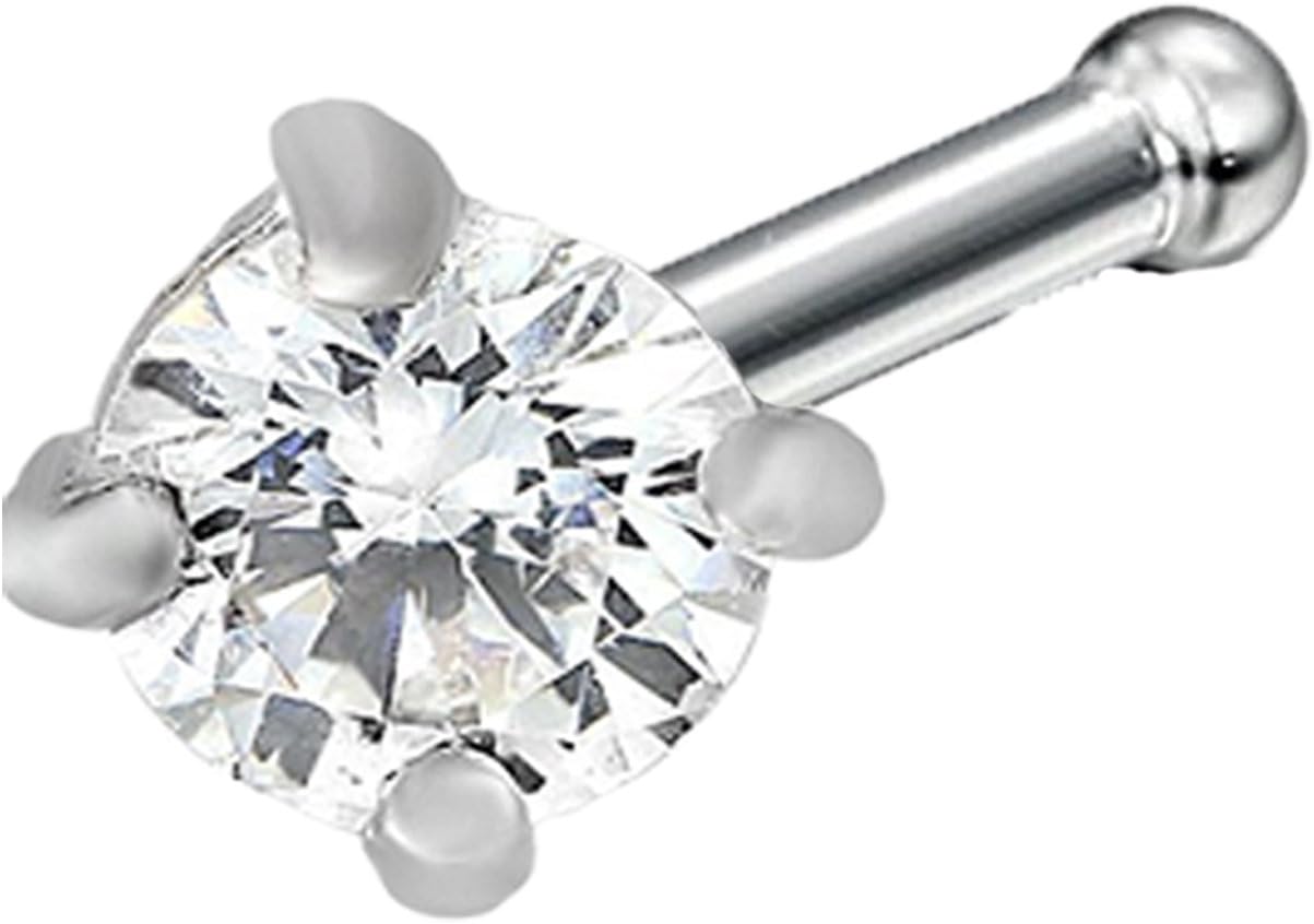 Shiyara Jewells 92.5 Sterling Silver Marvellous Round Solitaire Nosepin with Cubic Zirconia Stone NR00003