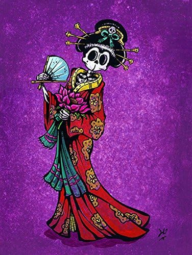 Lowbrow Art La Geisha by David Lozeau Japanese Skeleton in Kimono Tattoo Canvas Art Print